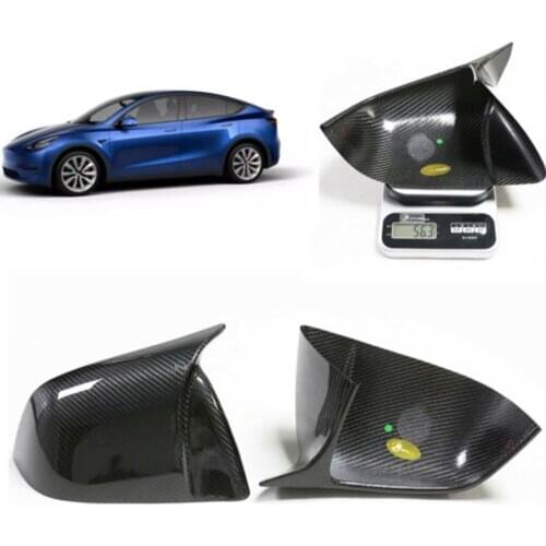 Gloss Black Horn Rear View Side Mirror Cover Trim For Tesla Model Y 2020-2021 Rear mirror housing real carbon fiber reversing