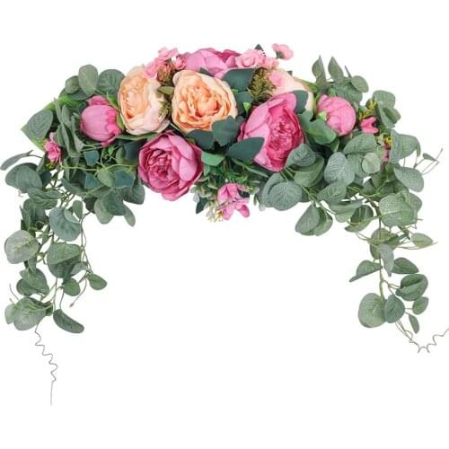 Artificial Peony Swag Silk Peony Eucalyptus Floral Swag Door Swag for Home Wedding Wall Door Decoration