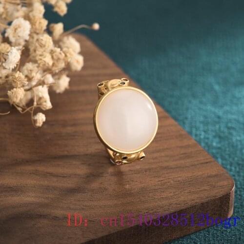 White Jade Ring Zircon Chalcedony Men Crystal 925 Silver Women Gemstone Gifts Amulet Jewelry Fashion Natural Charm