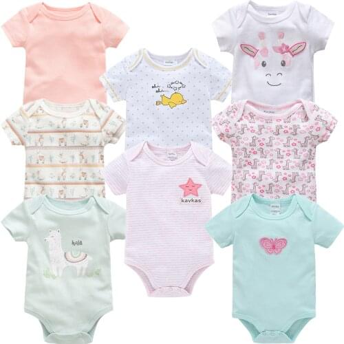 6 8PCS New Infant Toddler Newborn Baby Girls Bosysuits Watermelon Printed Short Sleeve Bodysuit Sunsuit Jumpsuit Casual Clothes