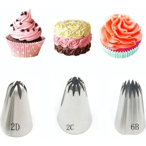 3PCS/lot Piping Icing Nozzle for Cream Pastry Stainless Steel Cake Cream Decoration Baking Too Fondant Cake Mold #2C #2D # 6B