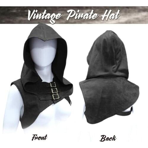 New Product Leather Cape Vintage Gothic Style Sleeveless Hooded Leather Hoodie Fashion Cosplay Costume Handsome Lady Blouse