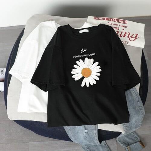 KPOP T-shirt GD G-Dragon Daisy PEACEMINUSONE 2021 New Cotton Clothes Short-sleeved Women Summer Loose INS Couple Gifts h1