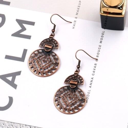 Amader Round Hollow Geometric Drop Earrings Retro Vintage Alloy Women Bohemian Indian Dangle Earrings Wholesale HQEF119