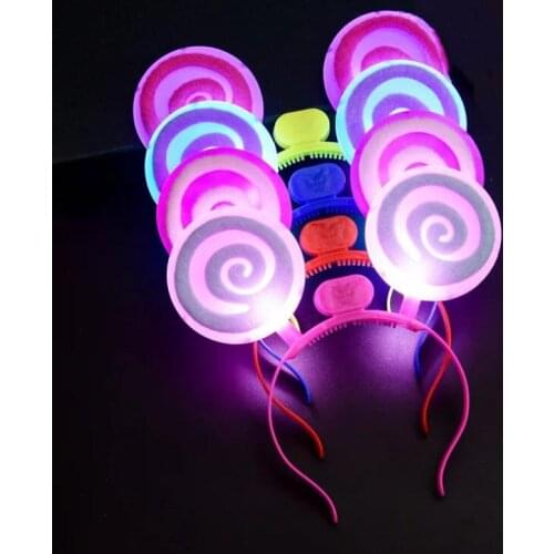 Cute LED Flashing Lollipop Headband Kids Adults Light Up Glowing Hairband Headwear Christmas Glow Party Supplies SN1667
