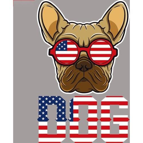 Fashionable Bulldog Animal Sticker Iron American Flag Heat Transfer Vinyl on Clothes Easy-to-wash Applique DIY T-shirt