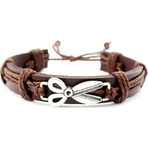 Dog Paw Crown Arrow Eiffel Tower Stars Dragon Dinosaur Skeleton Halloween Skull Sea Turtle Hairdresser Scissors Men Bracelet