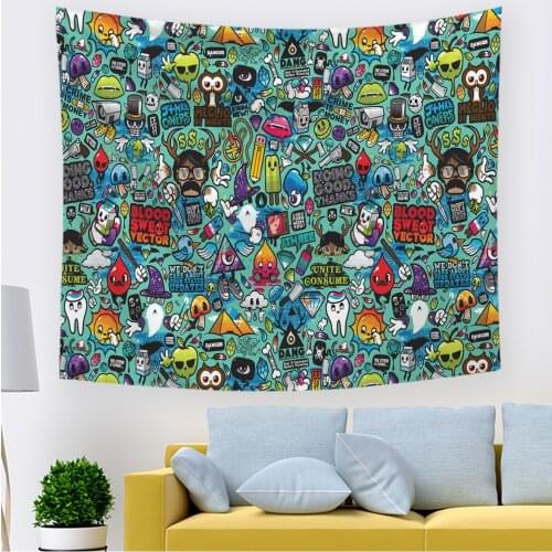 Emoticon Wall Tapestry Funny Heads Various Facial Expressions Happy Laughing, Wall Hanging For Bedroom Living Room Dorm Decor