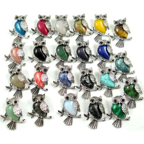 Natural stone Turquoises Quartz Crystal tiger eye lapis Opal Owl pendant for diy Jewelry making necklace Accessories10pcs