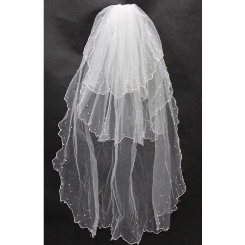 Layers New Elegant Lace White Wedding Bridal Bride Veil Comb Free Shipping New Arrival Short Tiers Bridal Veils Tulle Natur