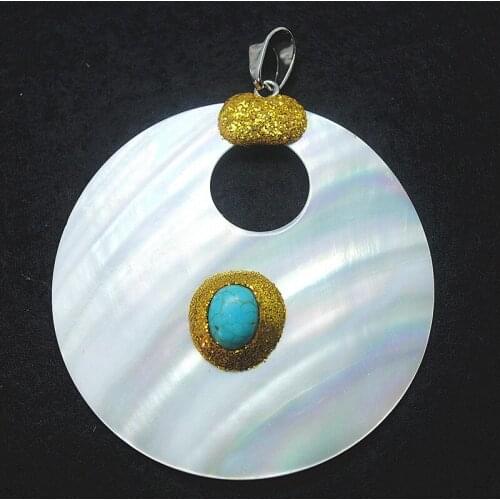 New shell pendants round shape 60mm white color with nice decorations top selling items good for your making women pendants
