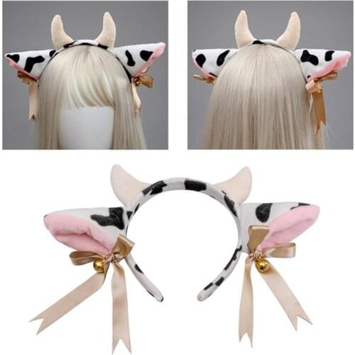 M2EA Cow Ears Head Hoop Durable Headband Celebrations Black/White Headwear Match Various Hairstyles Eye-catching Specialty