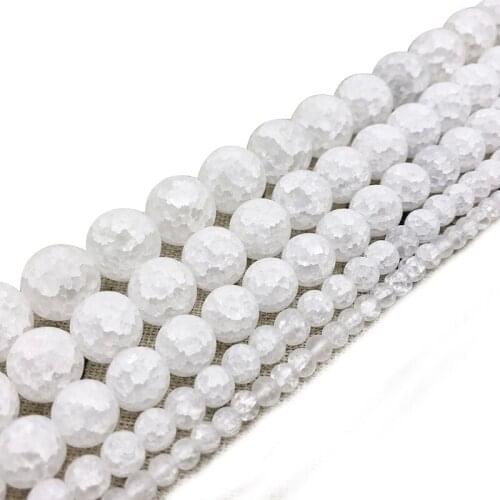 Wholesale Natural Matte White Cracked Crystal Stone Round Loose Beads For Jewelry Making DIY 15" strand 4/6/8/10/12mm Pick Size