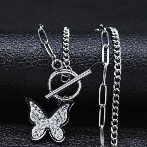 Hip Hop Stainless Steel Butterfly Necklace Pendant Women Silver Color Necklaces Jewelry acier inoxydable bijoux NXHYB203S03