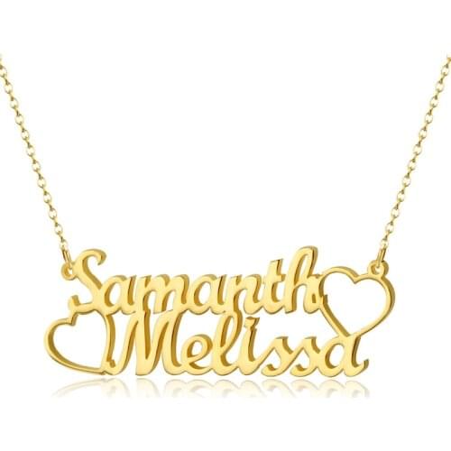Personalized Double Name Necklace For Women Custom Gold Color Stainless Steel Name Jewelry Double Name Heart Charm Necklace Gift