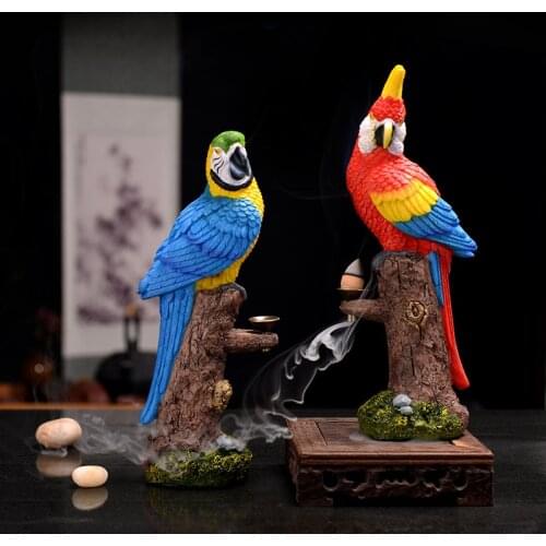 Gift Box Parrot Resin Backflow Incense Burner Macaw Holder Creative Home Office Decor Handicraft Incense Holder