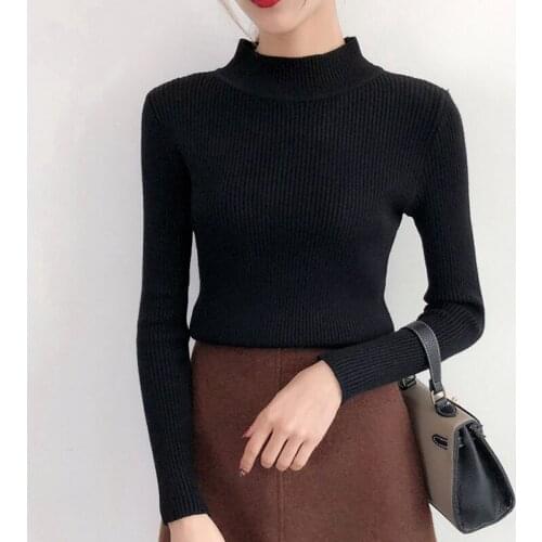 Pullover Sweater Womens 20201Long-Sleeved Winter Korean Sweater Casual Solid Turtleneck Women Black Top Knitted Sweater 0788