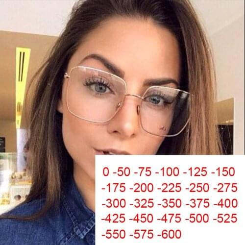 Luxury Brand Metal Square Myopia Glasses Diopters -0.5 to -600 Vintage Eyeglasses Transparent Nearsighted Women‘s Glasses UV400