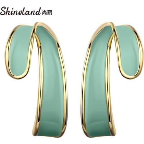 Shineland New Charm Fashion Green Enamel Geometric Stud Earrings Vintage Zinc Alloy Brincos Women Party Jewelry Bijoux Gift