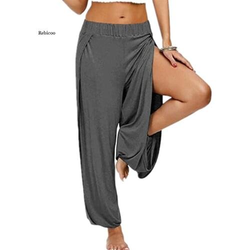 Pretty Summer High Slit Haren Pants Women Solid Hippie Harem Wide Leg Pants Trousers For Woman S-3XL