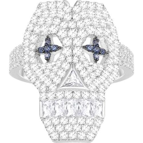 SLJELY Real 925 Sterling Silver Pop Blue Eye Skull Skeleton Finger Ring Micro Cubic Zirconia Stones Fine Women Luxury Jewelry