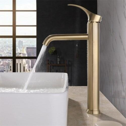 Bathroom Basin Faucet Solid Brass Sink Mixer Crane Tap Hot & Cold Deck Mounted Single Handle Brushed Gold/Black Free Shipping
