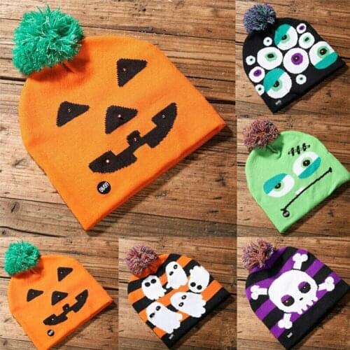LED Halloween Glowing Knit Cap Skull Ghost Hat Christmas Sweater Beanie Light Up Knitted Hat Halloween Adult Christmas Party