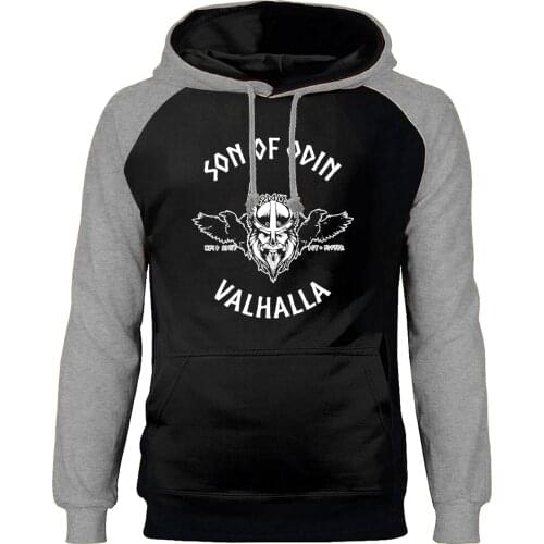 Odin Vikings Hoodies Sweatshirts Men Son Of Odin Raglan Hooded 2020 Winter Autumn Gone to Valhalla Sweatshirt Viking Streetwear