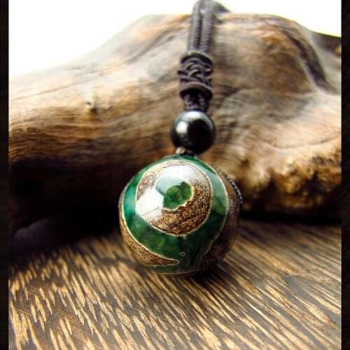 Green 3 Eyes DZI Beads 20mm Round Agate DZI Bead Pendant Necklace Tibetan Buddhist Amulet Womens Necklace Free Shipping