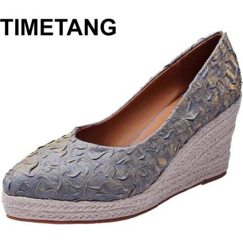 TIMETANGWomens Wedge Sandals 2021 Spring and Autumn New Style Splicing High Thick-heeled Platform Shoes Womens Straw Woven