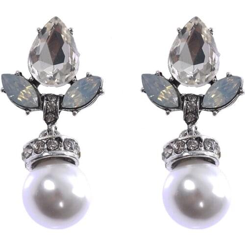Austrian Crystal Water Drop Earrings Womens Cz Rhinestone Faux Pearl Earring Female Elegant Party Cute Dangle Earings For Women
