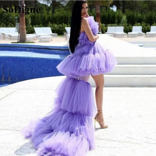 SoDigne Lavender Purple Ruffly Evening Dresses High Low Women Party Formal Gowns Tiered Customized Graduation Prom Dress