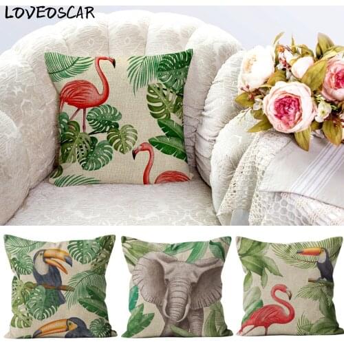 Animal Flamingo Toucanmon Elephant Giraffe Zebra Zoo Green Tropical Leaf Macrame Cushion Spring Cover Ornamental Pillow Case