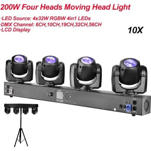 10Pcs/Lot High quality 4x32W LED Four Heads Moving Head Light DMX512 LED Beam Club DJ Disco Party Lighting KTV Lamps RGBW Beam