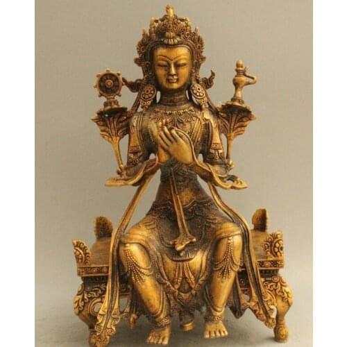 13"China Tibet Buddhism Bronze Seat Kwan-Yin Guan yin Bodhisattva Statue