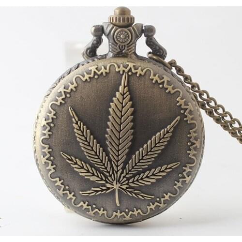 50pcs/lot Vintage Maple Leaf Pocket Watches Necklace Pendant Men Gift Watches for Christmas Wholesale