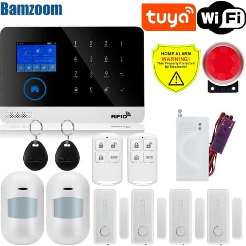 Wireless Wifi GSM Home Security Alarm System With Motion Sensor Water Detector For Tuya SmartLife APP Works Alexa & Google