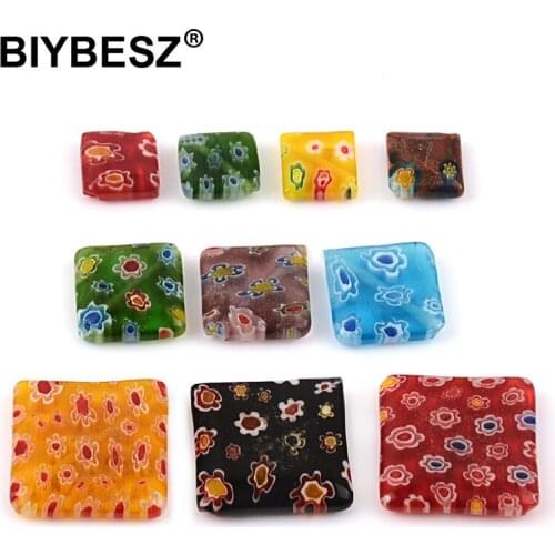 Cube Shape Mixed Flower Patterns 10mm 14mm 20mm Millefiori Glass Loose Beads for DIY Crafts Jewelry Making Findings