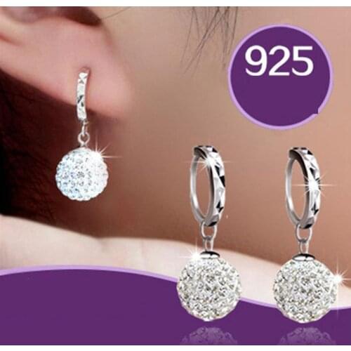 Full Crystal Ball Earrings 925 Sterling Silver Drop Earrings For Women Earing Jewelry Earring Korean Earings Kolczyki Pendientes