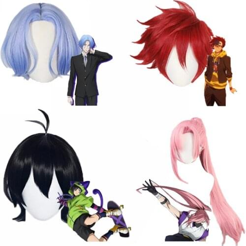 Anime SK∞ Langa Cosplay Wig Blue Miya Black Short Straight Middle Part Mullet Hair Heat Resistant SK8 the Infinity SK Eight