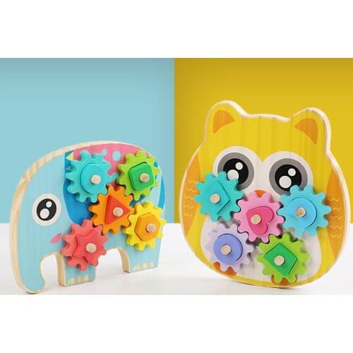Children Montessori Education Wooden Gear Animal Assembly Toys Blocks Colorful Shape Sorting Color Cognitive Board Toys For Gift