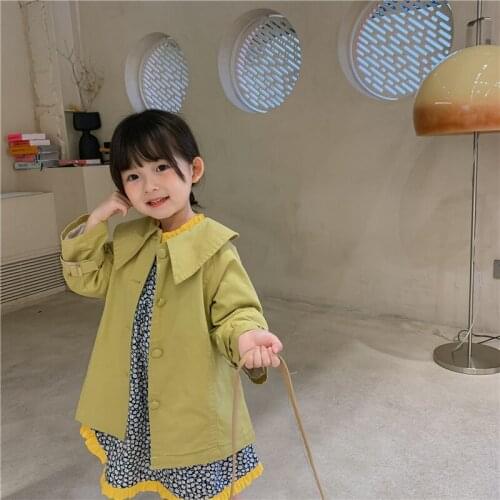 Kids Outwear Girls Trench Coats Toddler Sold Color Jackets Korea Style Girl Fall Long Overcoats Outerwear Clothes