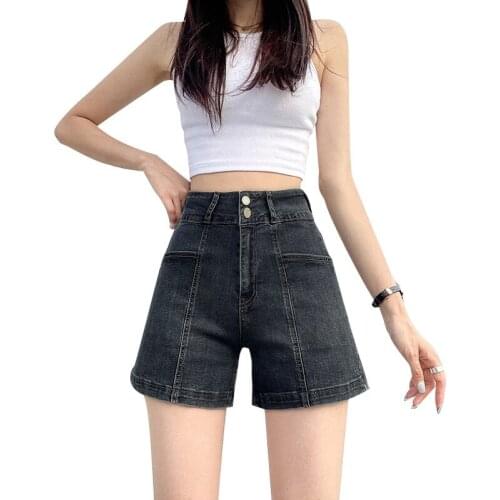 Jeans Woman High Waist Stretch Plus Size 40 Denim Shorts Pants Women Summer New Femme Wide-Leg A-Line Pants Thin Female 219