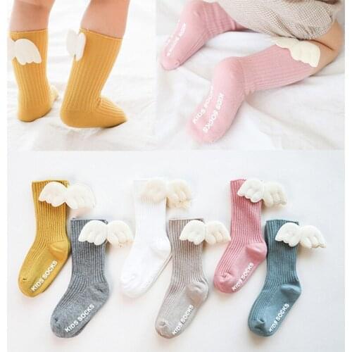 Baby Girls Ribbed Cotton Socks Knee High For Newborn Infant Winter Angel Wing Short Kids Sock Toddlers Leg Warmmer Kids Clothes