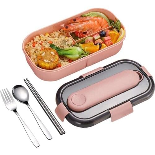 Adult Lunch Box 3 Compartment Salad Lunch Box with Spoon and Fork Microwave Oven Safe Portion Control Lunch Box