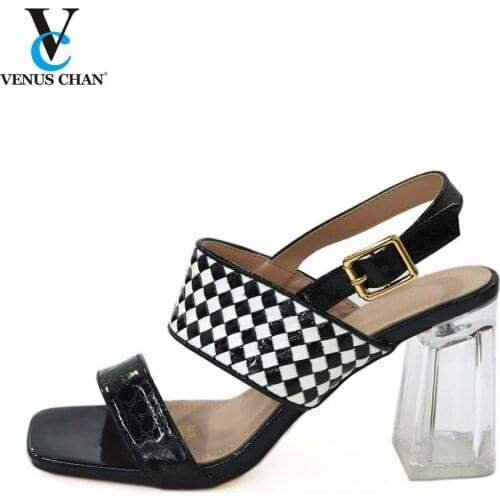 2020 Summer Woman Shoes Sandals Basic Pu Concise Shallow Square heel Casual Square Toe size 38-42