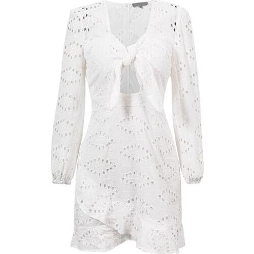 Sweet Boho Short Style Dress Lady Hollow Out Sexy Dress Girls Floral Lace White Dress Summer Casual Beach Sundress Mini Vestidos