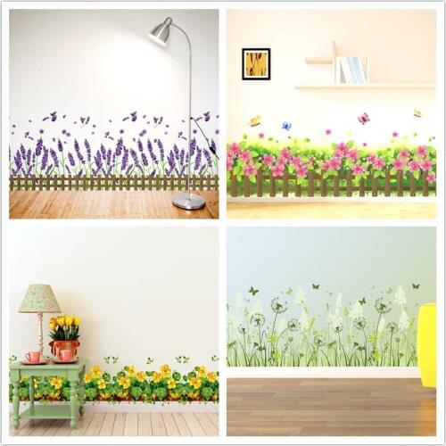 Flowers Baseboard Stickers PVC Material DIY Interior Design Mural Art for House Living Room Wall Corner Decoration