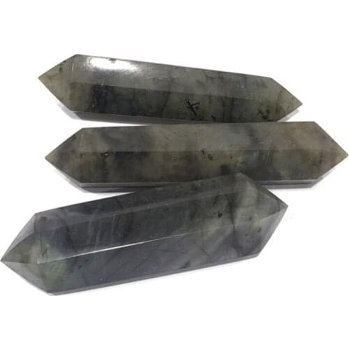 Natural Labradorite Double Obelisk Quartz Crystal Wand Heal Home Decoration Clear Negative Energy