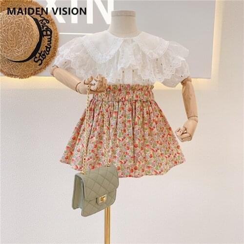 New Summer Girls Dress for Girls Party Kids Dresses Floral print Dress lace hollow Baby Girls Suit Cute T-shirt Baby suit 2-7 y